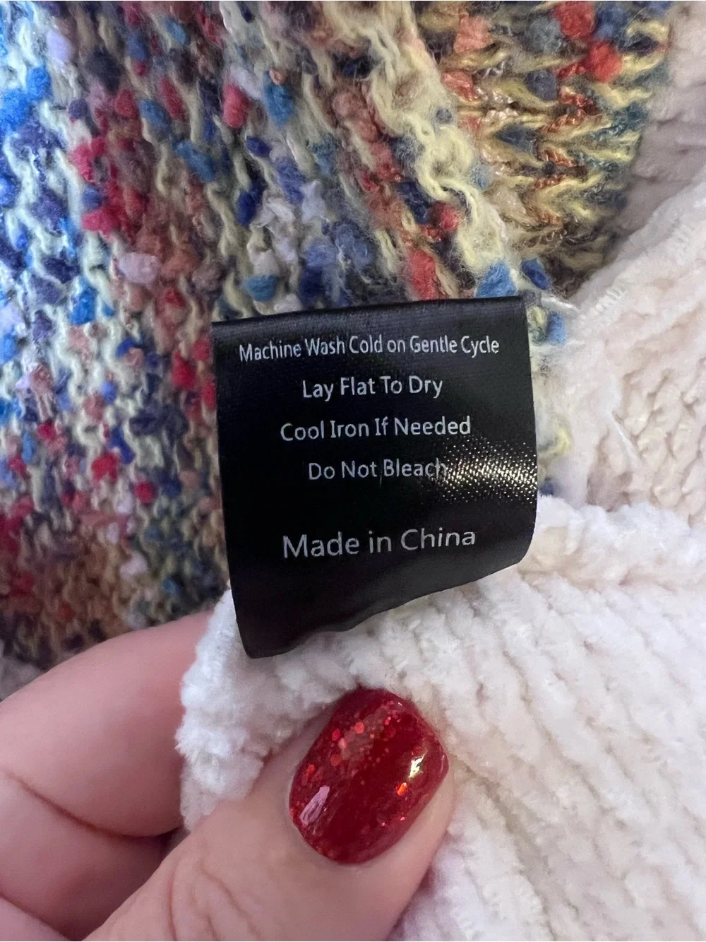 POL Multicolor and White Colorblock Chunky Knit Chenille Hoodie Sweater - Picture 6 of 6